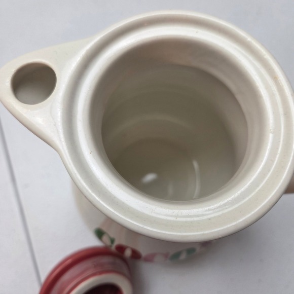 Avon Ceramic Cocoa Pitcher With Lid Red Trim Festive Holiday Vintage - Picture 4 of 8